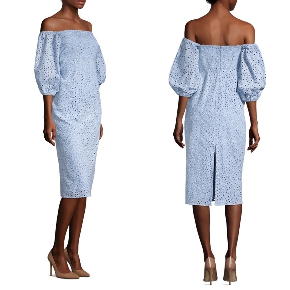Anthropologie Light Blue Eyelet Off-Shoulder Midi Dress